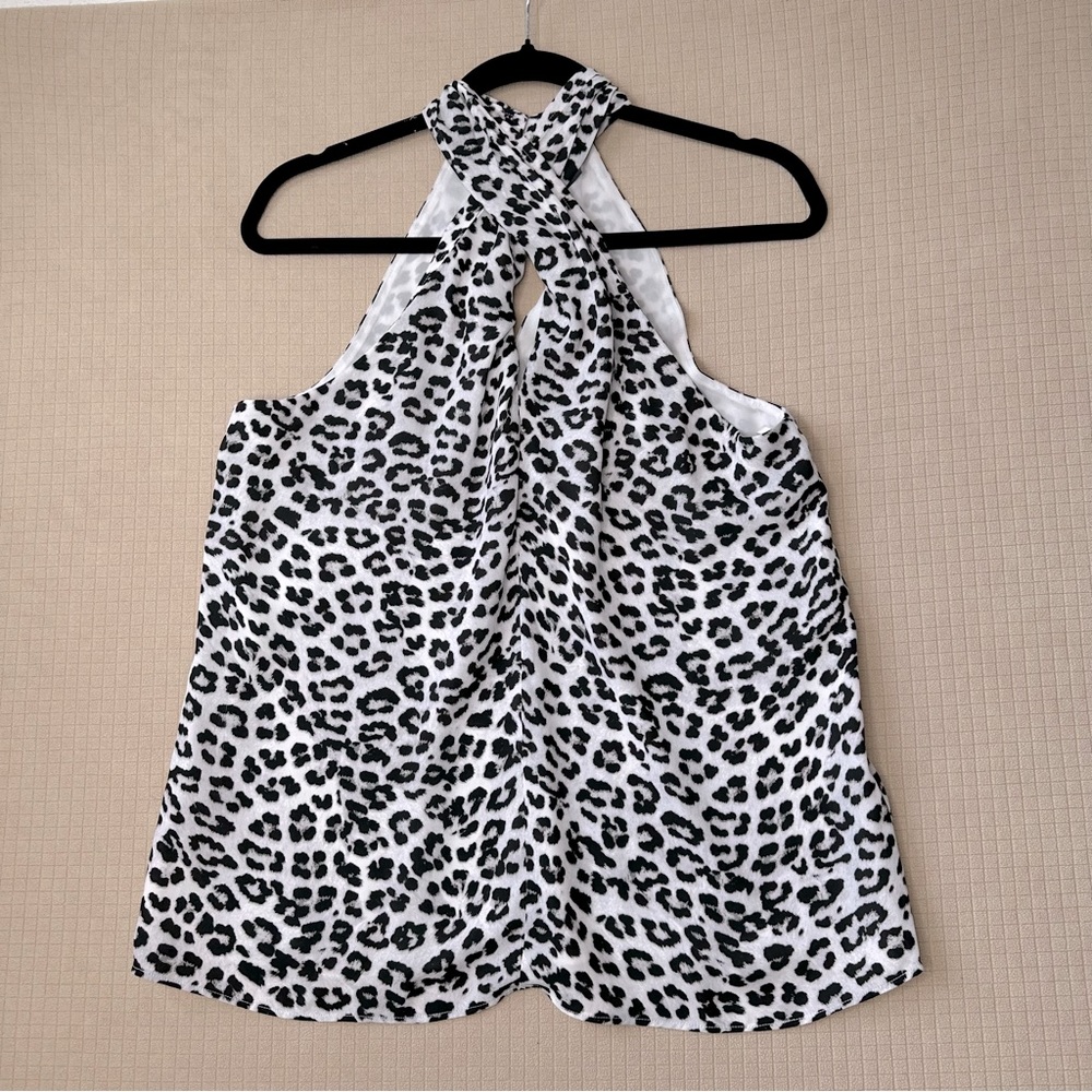 ANN TAYLOR FACTORY Leopard Print Halter Top Womens M Keyhole Front & Back Lined